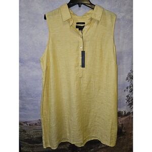Tahari Midi Shirt Dress Plus 2X Collar Popover 100% Linen Sleeveless Lagenlook